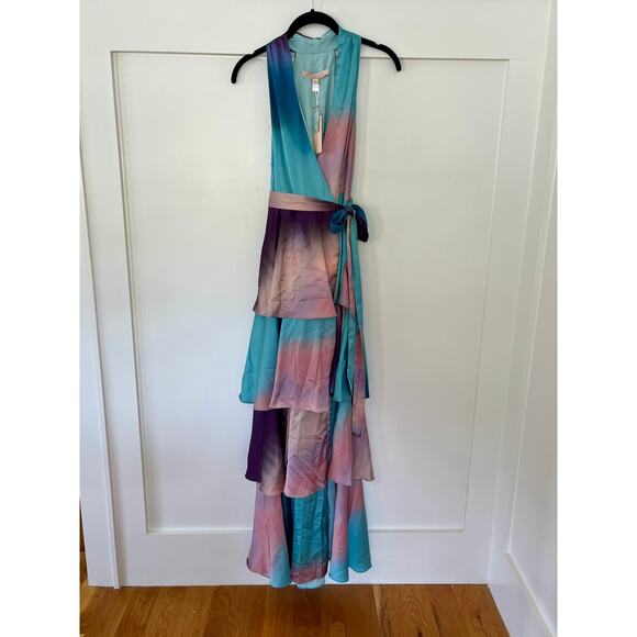 NEW NWT Hutch Satin Paige Wrap Maxi Tiered Ruffle Dress Multi Size Medium - Picture 2 of 6